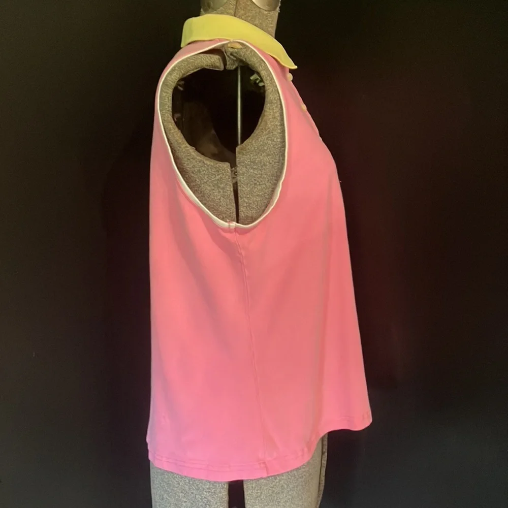 2000s Duck Head Pink Golf Shirt with Yellow Collar XL - Picture 4 of 12